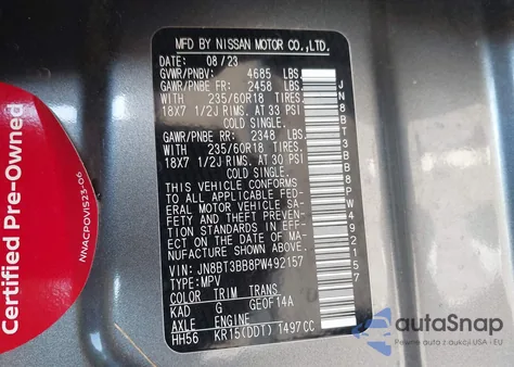 2023 Nissan Rogue Sv Intelligent Awd z USA, uszkodzony, nr VIN JN8BT3BB8PW492157